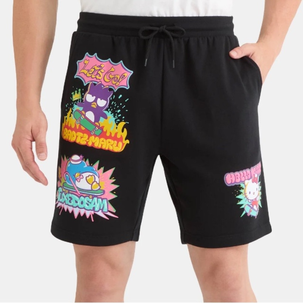 New! Men’s Hello Kitty and Friends Graphic Black Shorts